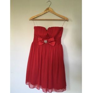 Red strapless formal red dress